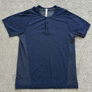 Lululemon Metal Tech Vent Performance Short Sleeve Henley Shirt Mens Size M Navy